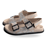 Papete Feminina Em Suede Aveia Com Detalhes Em Brilho Hotfix 23242
