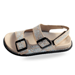 Papete Feminina Em Suede Aveia Com Detalhes Em Brilho Hotfix 23242
