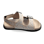 Papete Feminina Em Suede Aveia Com Detalhes Em Brilho Hotfix 23242