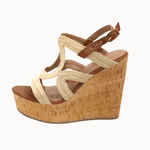 Sandália Anabela 4012 Corda e Cortiça Estilo Boho Chic