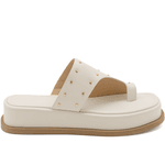Tamanco Sandália Papete Flatform com Detalhe em Tachas 23404 Off White
