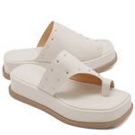 Tamanco Sandália Papete Flatform com Detalhe em Tachas 23404 Off White