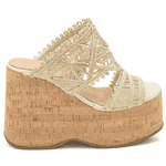 Tamanco Anabela Plataforma Off White Renda Natural 182177