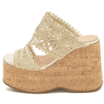 Tamanco Anabela Plataforma Off White Renda Natural 182177
