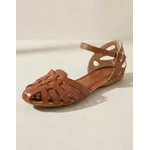 Sandália Rasteira em Couro Conhaque