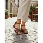 Sandália de Salto em Couro Conhaque -Whisky