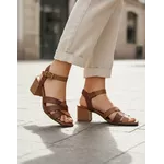 Sandália de Salto em Couro Conhaque -Whisky