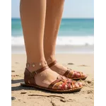 Sandália Rasteira em Couro Conhaque Color