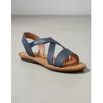Sandália Rasteira em Couro Trama Azul