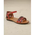 Sandália Rasteira em Couro Café Vermelho