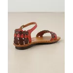 Sandália Rasteira em Couro Café Vermelho