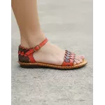 Sandália Rasteira em Couro Café Vermelho