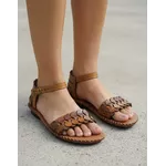 Sandália Rasteira em Couro Whisky Conhaque