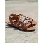 Sandália Rasteira em Couro Whisky Laranja Azul