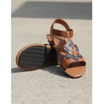 Sandália Rasteira em Couro Whisky Laranja Azul