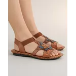 Sandália Rasteira em Couro Whisky Laranja Azul