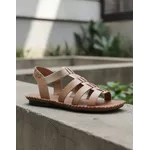 Sandália Rasteira em Couro Taupe