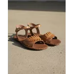 Sandália Rasteira em Couro Taupe Laranja