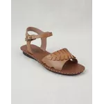 Sandália Rasteira em Couro Taupe Laranja