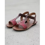 Sandália Rasteira em Couro Café vermelho