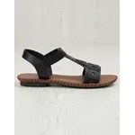 Sandália Rasteira em Couro Preto