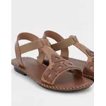 Sandália Rasteira em Couro Whisky Conhaque