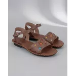 Sandália Rasteira em Couro Conhaque