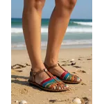 Sandália Rasteira em Couro Whisky Color