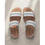 Sandália Rasteira em Couro Branco Strass