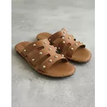 Sandália Rasteira em Couro Whisky