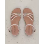 Sandália Rasteira em Couro Nude strass