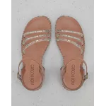 Sandália Rasteira em Couro Whisky Strass 