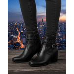 Bota Feminina Cano Curto Couro Legítimo Preto Salto Bloco
