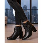 Bota Feminina Cano Curto Couro Legítimo Preto Salto Bloco