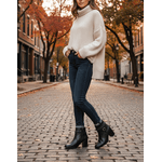 Bota Feminina Cano Curto Couro Legítimo Preto Salto Bloco