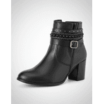 Bota Feminina Cano Curto Couro Legítimo Preto Salto Bloco