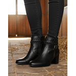 Bota Feminina Cano Curto Couro Legítimo Preto Salto Bloco