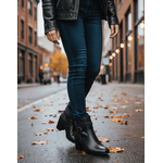 Bota Feminina Cano Curto Couro Legítimo Preto Salto Bloco