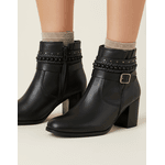 Bota Feminina Cano Curto Couro Legítimo Preto Salto Bloco