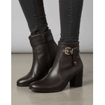 Bota Feminina Cano Curto Couro Legítimo Cafe Salto Bloco