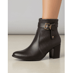 Bota Feminina Cano Curto Couro Legítimo Cafe Salto Bloco