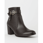 Bota Feminina Cano Curto Couro Legítimo Cafe Salto Bloco