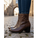 Bota Feminina Cano Curto Couro Legítimo Tamarindo Salto Bloco