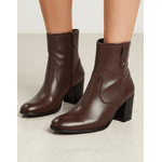 Bota Feminina Cano Curto Couro Legítimo Tamarindo Salto Bloco