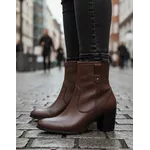 Bota Feminina Cano Curto Couro Legítimo Tamarindo Salto Bloco