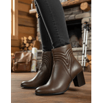 Bota Feminina Cano Curto Couro Legítimo Tamarindo Salto Bloco