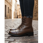 Bota Feminina Coturno Cano Curto Couro Legítimo Café 