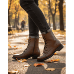 Bota Feminina Coturno Cano Curto Couro Legítimo Café 