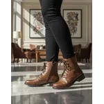Bota Feminina Coturno Cano Curto Couro Legítimo Café 