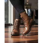 Bota Feminina Coturno Cano Curto Couro Legítimo Café 